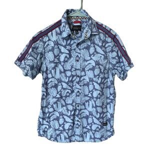 Truth Substance Men's M Blue Floral Hawaiian Short Sleeve Point Collar Button-Up